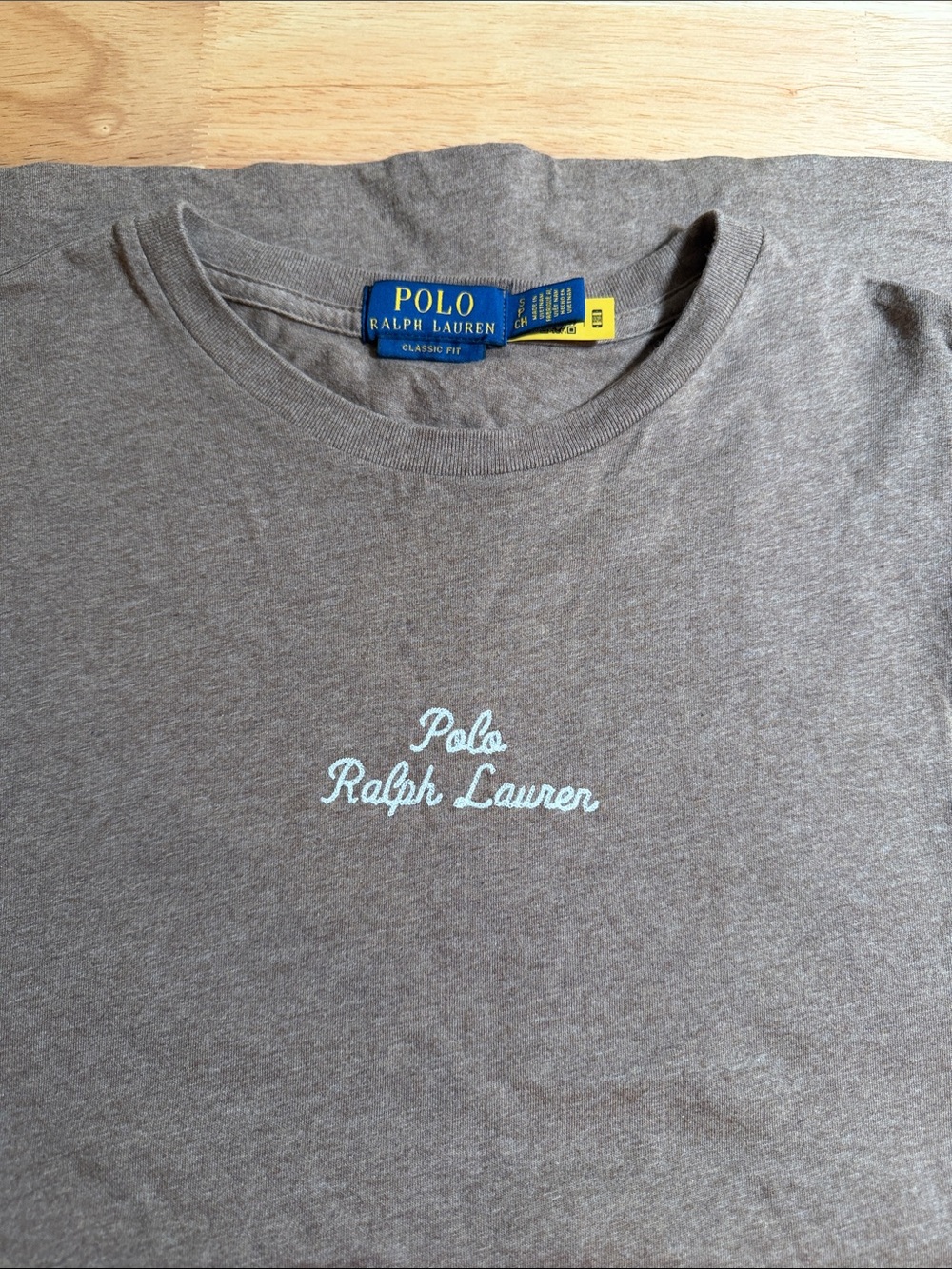 Polo by Ralph Lauren Heather Taupe Crewneck Tee with Light Blue Script